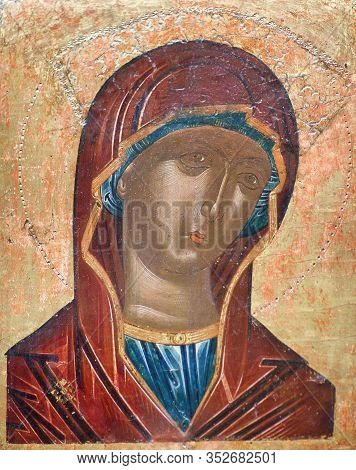 Meteora, Greece - March 17, 2018: Virgin Mary - Ancient Painting From Meteora Church. Middle Of 16th