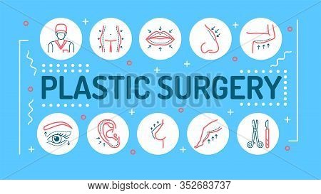 Plastic Surgery Word Lettering Typography. Correction Female Figure. Infographics With Linear Icons 