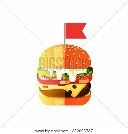 Vector Drawing Of A Humburger In Flat Cartoon Style