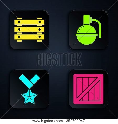 Set Military Ammunition Box, Military Ammunition Box, Military Reward Medal And Hand Grenade . Black