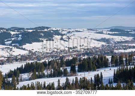 Aerial View Of Bialka Tatrzanska Village, Famous Ski Resort In Polish Tatra Mountains