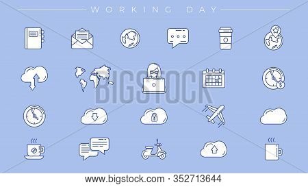 Working Day Concept Line Style Vector Icons Set