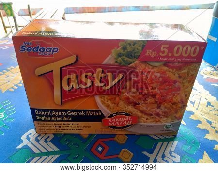 Kediri, East Java, Indonesia - February 21st, 2020 : Mie Sedaap Version Bakmi Ayam Geprek Matah. Ind