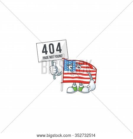Cheerless Face Usa Flag With Pole Mascot Style Design Raised Up A Board