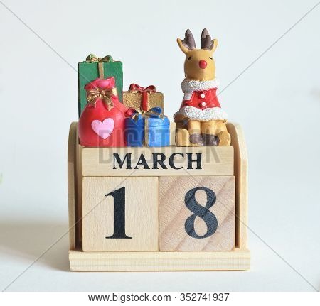 March 18 Icon, Christmas, Birthday With Number Cube Design For Background.