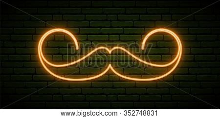 Retro Mustache Neon Sign. Happy St. Patricks Day Design. Shiny Ginger Mustache On Dark Brick Wall Ba