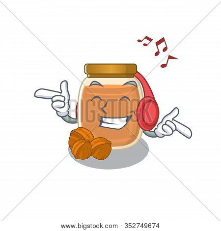 Listening Music Walnut Butter Cartoon Character Concept