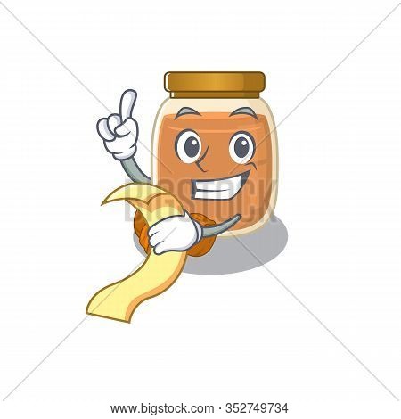 A Funny Cartoon Character Of Walnut Butter Holding A Menu