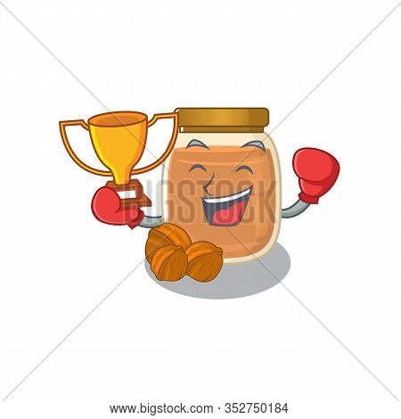 Fantastic Boxing Winner Of Walnut Butter In Mascot Cartoon Design