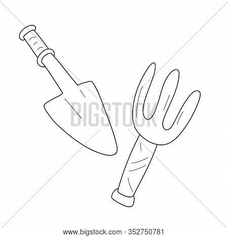 Garden Shovel And Rake Fork, Equipment For Digging And Raking Ground, Tool For Farming And Gardening