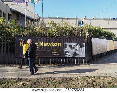 Turin - Feb 2020: Helmut Newton Exhibition Banner At Gam