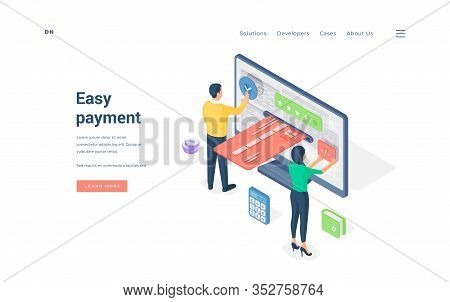 People Using Easy Online Payment Service. Isometric Vector Illustration