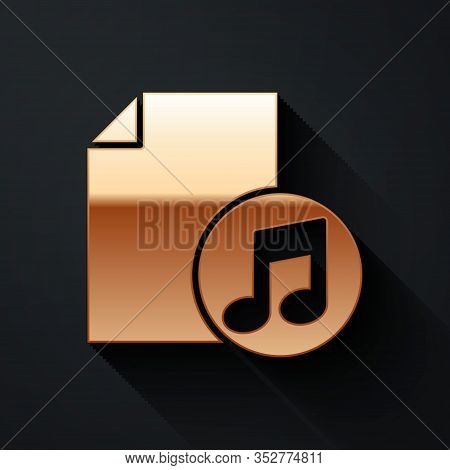 Gold Music Book With Note Icon Isolated On Black Background. Music Sheet With Note Stave. Notebook F