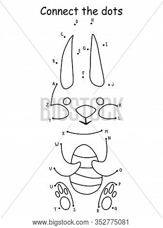 Easter Rabbit With Long Ears Hugs Colored Egg Connect The Dot Vector Puzzle For Kids. Simple Educati