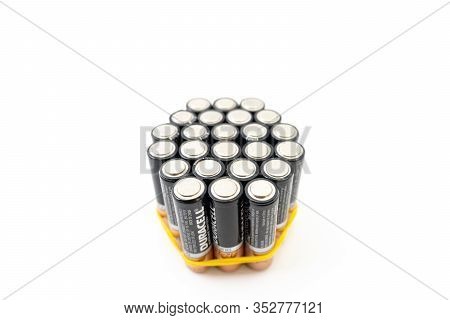 Duracell Battery Stand Close To Each Other, Make Circle, Isolated, Minimal Concept.