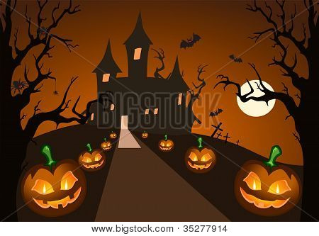 Halloween dýně a strašidelný hrad