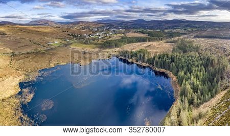 Aerial View Of Peatbog Next To The Town Glenties In County Donegal - Ireland