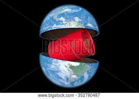 3d Illustration: Environmental Concept: Planet Earth With A Blue Glow Is Divided Into Two Halves Wit