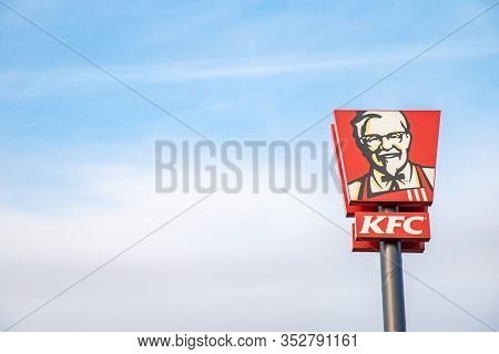 Olomouc - February 13, 2020: Kfc Logo In The Advertising Shields Along The Road To Mark Retail