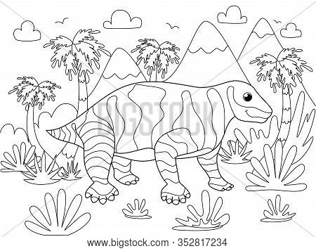 Animal Moschops. Children Coloring. Black Lines, White Background. Cartoon Vector
