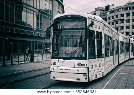 Frankfurt(main),germany - February 08,2020:willy-brandt-platz This Is The Modern Tram Line 11,which 