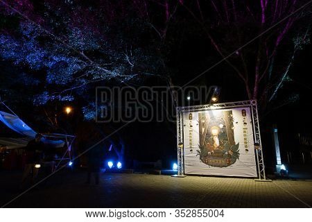 Nantou, Taiwan - Feb 2nd, 2020: Puli forest lantern festival in the night at Puli township, Nantou, Taiwan, Asia