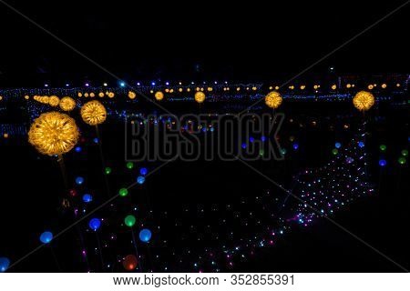 Yunlin, Taiwan - Feb 12th, 2020: lantern festival with lamps hanging at street in Beigang township, Yunlin county, Taiwan, Asia
