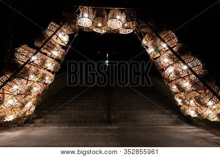Nantou, Taiwan - Feb 2nd, 2020: Puli forest lantern festival in the night at Puli township, Nantou, Taiwan, Asia