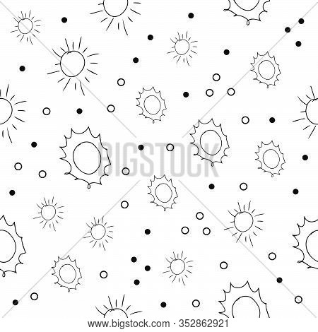 Sun Seamless Pattern Vector. Cartoon Seamless Pattern With Sun. Cute Vector Colorful Seamless Patter
