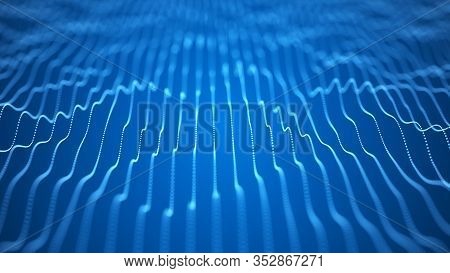 Digital Dynamic Wave Of Particles. Abstract Futuristic Dots Background. Big Data Visualization. 3d R