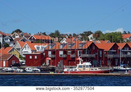 Marina of the Norwegian fishing town Hvaler . June 19,2018. Hvaler,Norway