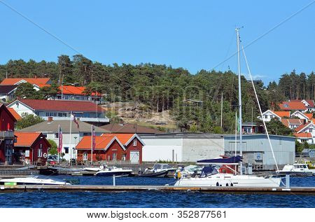 Marina of the Norwegian fishing town Hvaler . June 19,2018. Hvaler,Norway