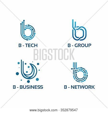 B Initial Tech Logo Vector Set, Cool Initial Wire Logo Template Vector