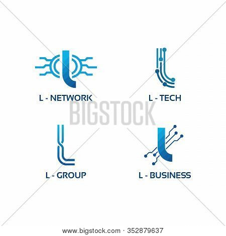 L Initial Tech Logo Vector Set, Cool Initial Wire Logo Template Vector