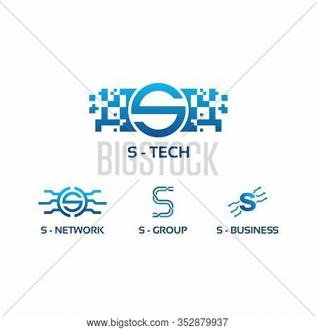 S Initial Tech Logo Vector Set, Cool Initial Wire Logo Template Vector
