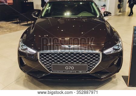 Front View Of The Premium Car Hyundai Genesis G70 Displayed At The Hyundai Motor Show On February 05