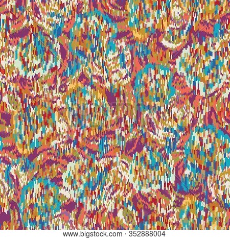Blurred Floral Effect Ikat Vector Texture. Modern Mottled Glitch Flower Tropical Variegated Melange 