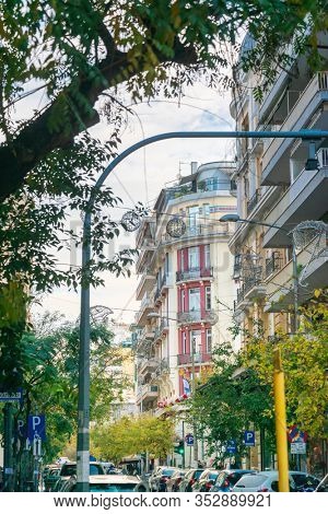 THESSALONIKI, GREECE - November 30, 2019: Street view of Thessaloniki city, Greece