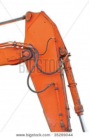 Oude generieke graafmachine Dipper en Boom, verticale close-up, geïsoleerd