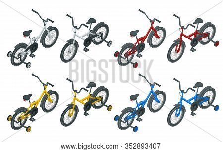 Isolated Icon Of Isometric Kids Bicycle On White Background.