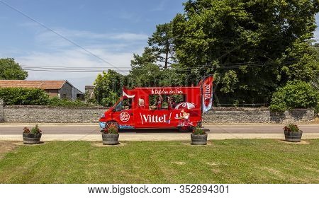 Magny-fouchard, France - 6 July, 2017: Vittel Truck Passes Through A French Village In The Publicity