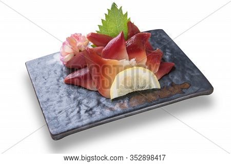 Sliced Japanese Food Surf Clam Hokkigai Sashimi Dinner Meal Isolated On White Background