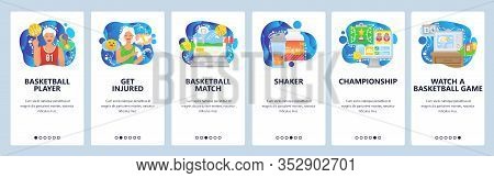 Basketball Player, Basketball Game Broadcast, Creatine Drink. Mobile App Onboarding Screens. Menu Ve