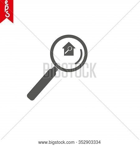 House And Magnifying Glass Icon Thin Line For Web And Mobile, Modern Minimalistic Flat Design. Vecto