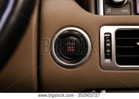 Novosibirsk, Russia - January 31, 2020:  Land Rover Range Rover,  Car Engine Push Start Stop Button 