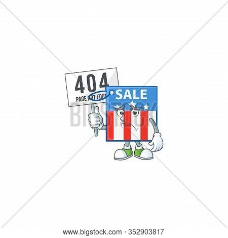 Cheerless Face Usa Price Tag Mascot Style Design Raised Up A Board