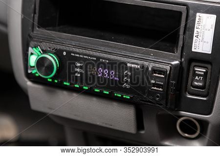 Novosibirsk, Russia - January 31, 2020:  Nissan Presage,  Audio Stereo System, Control Panel And Cd 