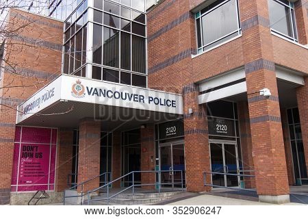 Vancouver, Canada - February 17,2020: Vancouver Police Department Building On Cambie Street In Downt