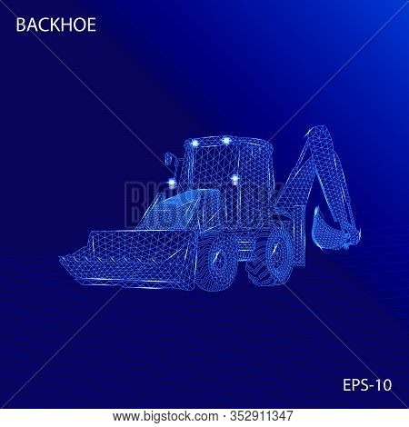Backhoe Loader Wireframe Mesh Futuristic Design Concept Vector Illustration Of Construction Equipmen