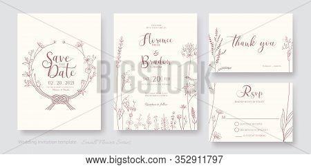 Set Of Floral Wedding Invitation Card, Save The Date, Thank You, Rsvp Template. Vector. Flower Line 